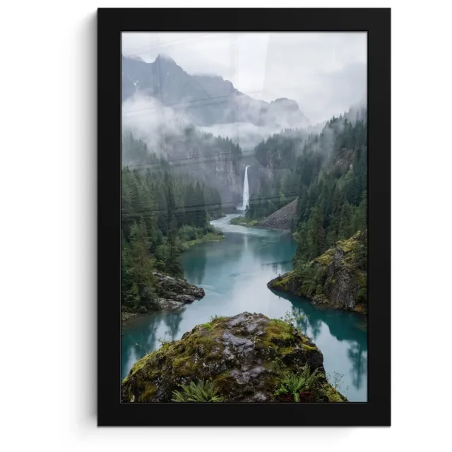 FrameYourWall Poster in lijst - Fotolijst 20x30 cm - Posters - Waterval - Bomen - Bergen - Posterlijst zwart - Decoratie - Wanddecoratie woonkamer - Muurdecoratie slaapkamer