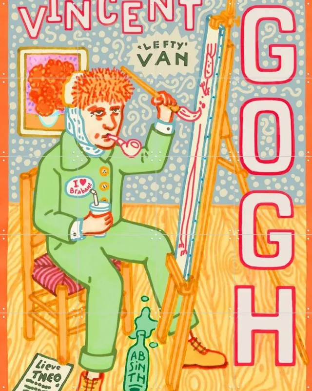 IXXI Portret nr. 40, Studio Boot & Van Gogh 21st Century - 80 x 100 cm - Grote wanddecoratie en posters - Illustraties, Speels, Klassiek, Cartoonesk Oranje
