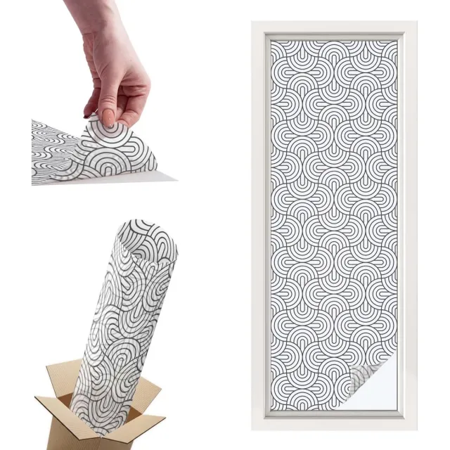 TULUP Raamfolie Anti inkijk - Geometrische halve cirkels Privacy Folie Raam - 50x146 cm - Zwart-wit Anti inkijk Folie - Raamfolie Tegen inkijk Glas in Lood - Voor de woonkamer, voor het kantoor, voor de slaapkamer - Raamfolie Zonwering Zwart-wit - Geometrische halve cirkels