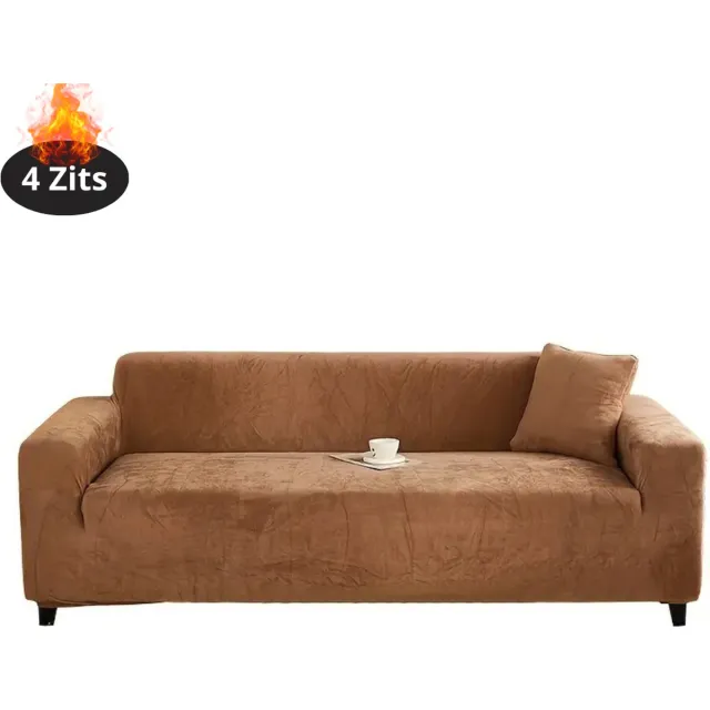 Nivard Bankhoes - Bankbeschermer - Stretch - Sofa Cover - Pluche - Kameel - 4 Zits