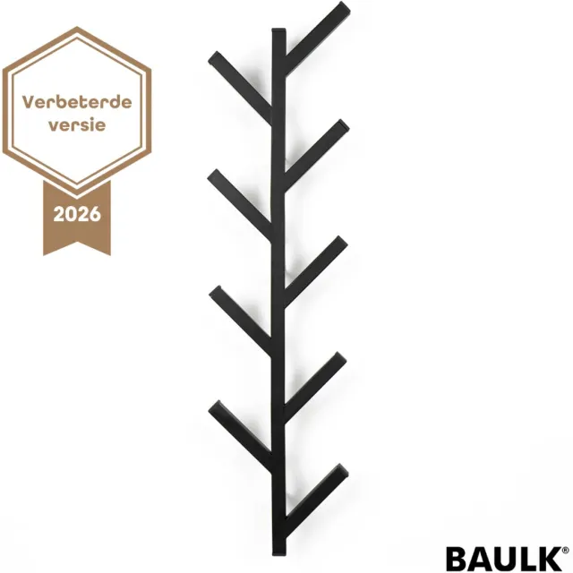 BAULK® Kapstok – Wandkapstok – Kapstok hangend – Verticaal - Zwart – Modern – Medium – 65cm