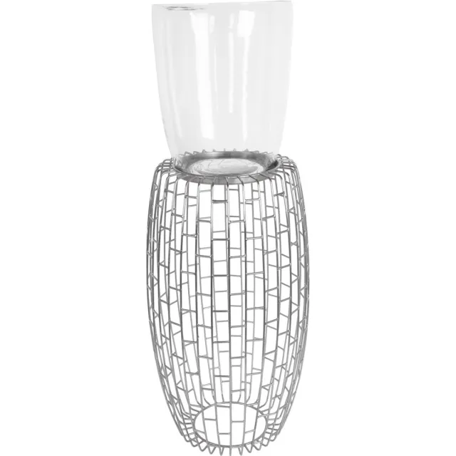 Padiro windlicht - 28 x 28 x 73 cm - Zilverkleurig - IJzer, Glas