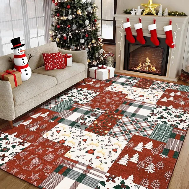 Danky Groot Rood Kerstkleed 160 x 230 cm Ruitpatroon - Machinewasbaar Vloerkleed Kerst met Antislip Onderkant - Woonkamer
