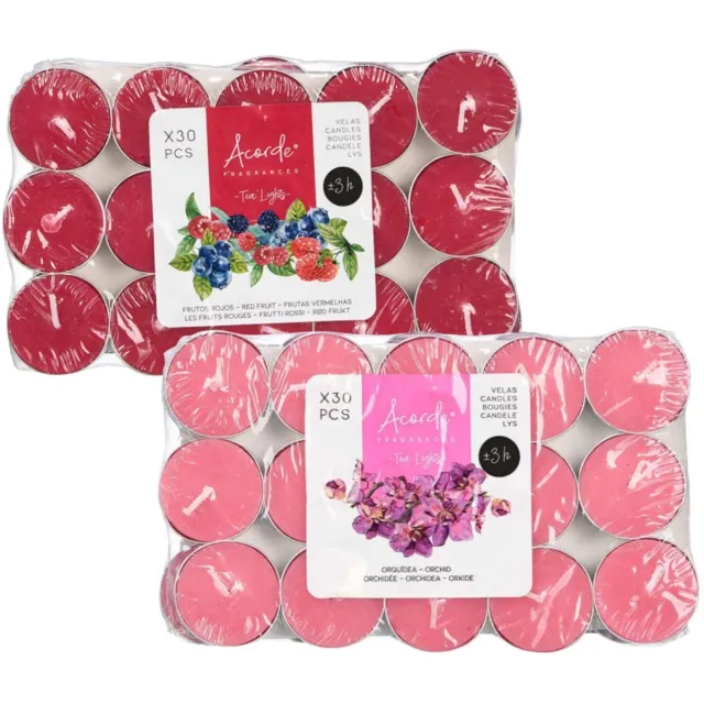 Atmosphera Acorde theelichtjes - 60x - 30x rode vruchten - 30x orchidee - aroma/geurkaarsen Lichtroze