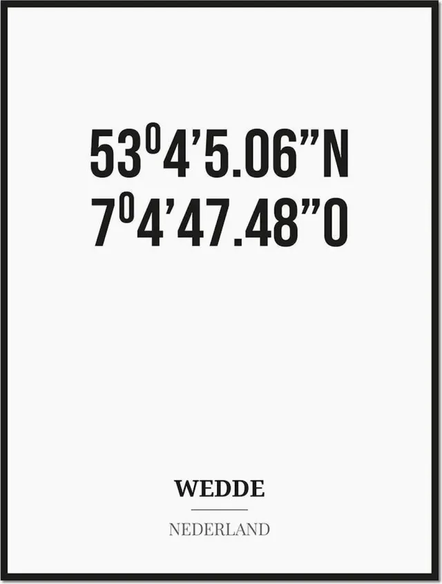 Studio216 Poster/kaart WEDDE met coördinaten zwart, wit