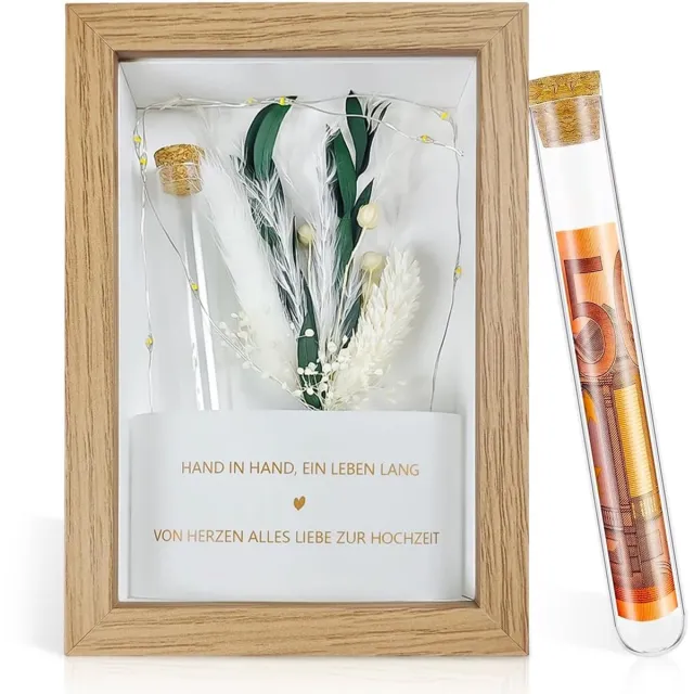 PZJOALN Huwelijksgeschenken voor bruidspaars - huwelijksgeschenken voor geldgeschenken - waaronder droogbloemen - houten kisten - reageerbuisjes - geschikt als verlovings- en gouden huwelijksgeschenken wit