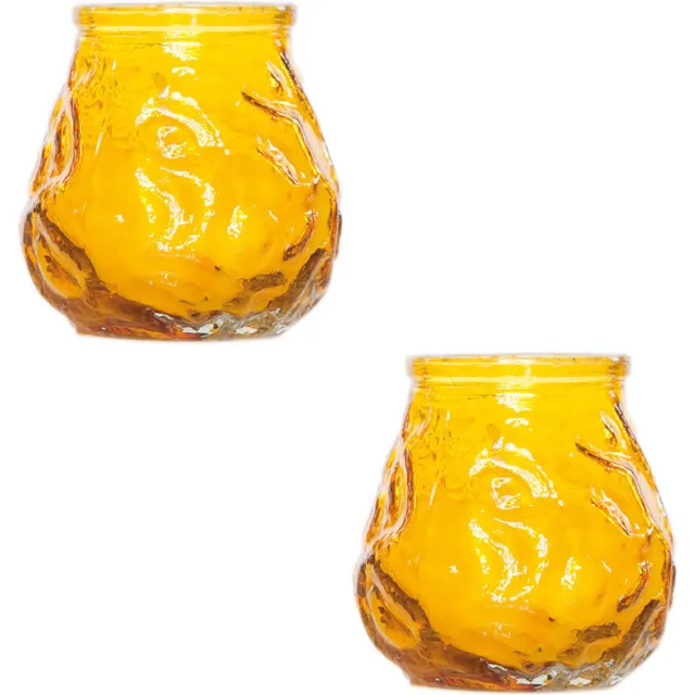Cosy & Trendy 2x Gele mini lowboy tafelkaarsen 7 cm 17 branduren - Kaars in glazen houder - Horeca/tafel/bistro kaarsen - Tafeldecoratie - Tuinkaarsen geel