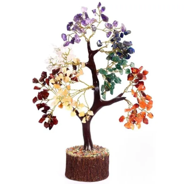 PEAM Zeven Chakra Natuurlijke Genezing Reiki Kristal Bonsai Fortuin Geldboom Voor Geluk - Rijkdom & Welvaart Feng Shui Home Office Decor Spirituele Gift (Met Gouden Kleurendraad En 300 Kralen) (10-12 Inch) veelkleurig
