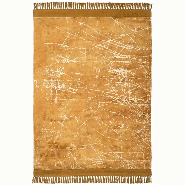 Padiro elegant laagpolig vloerkleed 160 x 230 cm - oker - oosters vintage patroon - met franjes - voor vloerverwarming - van viscose en katoen geel