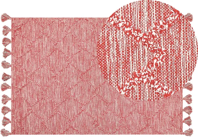 Beliani NIGDE - Laagpolig vloerkleed - Rood - 140 x 200 cm - Katoen