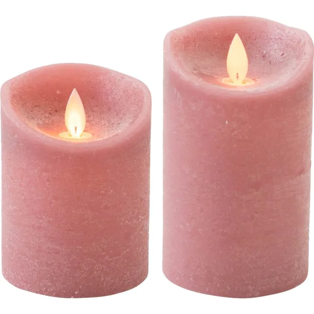 Anna's Collection LED kaarsen/stompkaarsen - set 2x - antiek/oud roze - H10 en H12,5 cm - bewegende vlam Oudroze