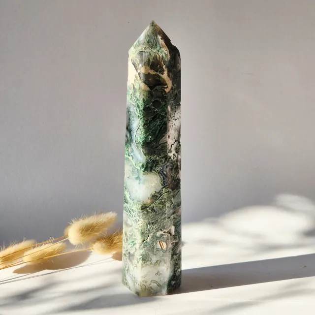 Moonlight Gemstones Mosagaat Toren XXL – 22,5cm 622g | Uniek Exemplaar Meerkleurig