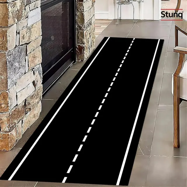 Stunq Minimalistische Road Line Runner Vloermat Zwart Wit