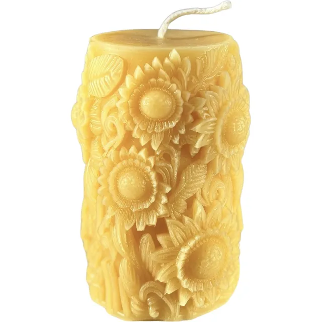 TMcreations Bijenwas Kaarsen met Zonnebloem Design - 100% Natuurlijke en Ambachtelijke Bijenwas Kaarsen - Decoratieve Stompkaars Bloem - Homemade Zuivere Bijenwaskaarsen Geel