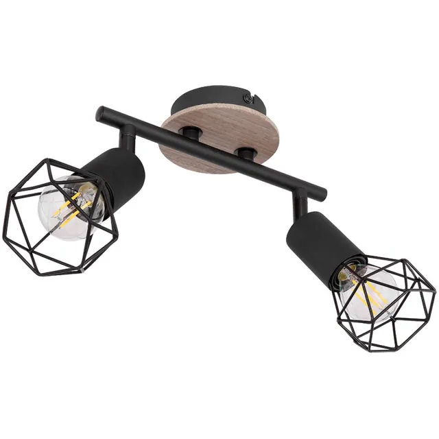 Globo Lighting Plafondlamp zwart woonkamerlamp modern plafondspot hout, spotlijst 2-lichts spot verstelbaar, metaal mat, 2x E14, LxBxH 22x10x18 cm