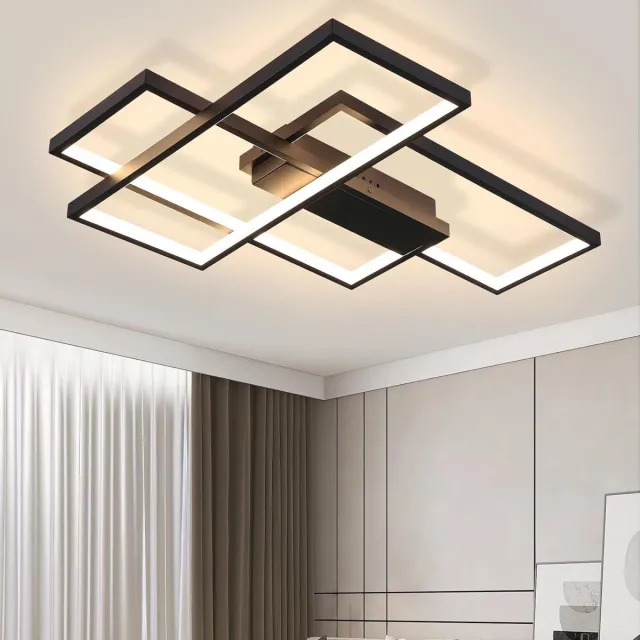 NETTLIFE Plafondlamp LED – Zwart – rechthoekig - 3-lichts – Metaal – 3000K Warm wit Licht – Moderne Plafondverlichting – 35 W – voor Woonkamer | Slaapkamer | Eetkamer – 67cm
