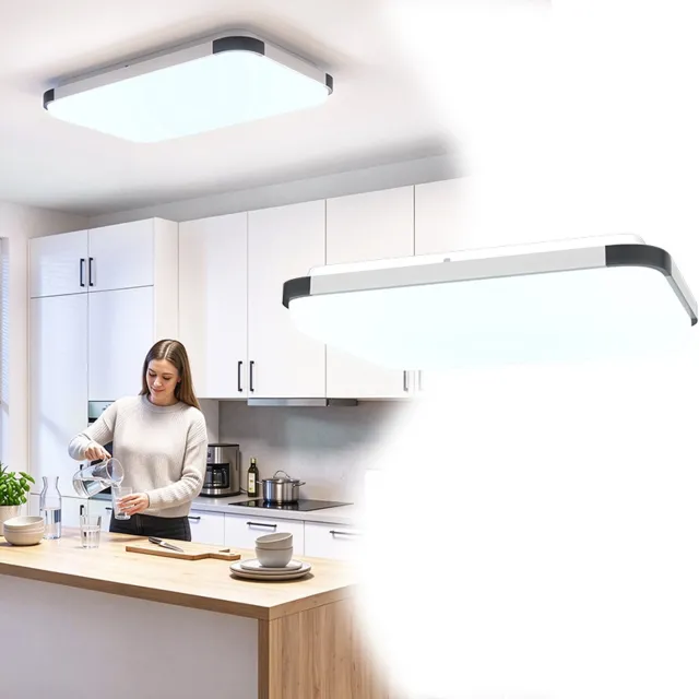 Aufun Led-Plafondlamp - 65 X 43 Cm - Zilver - 72 W, 5760 Lm, 6500 K (Koel Wit) - Ip20 - Flikkervrij - Aluminium Behuizing - Voor Woonkamer, Badkamer, Keuken, Kantoor