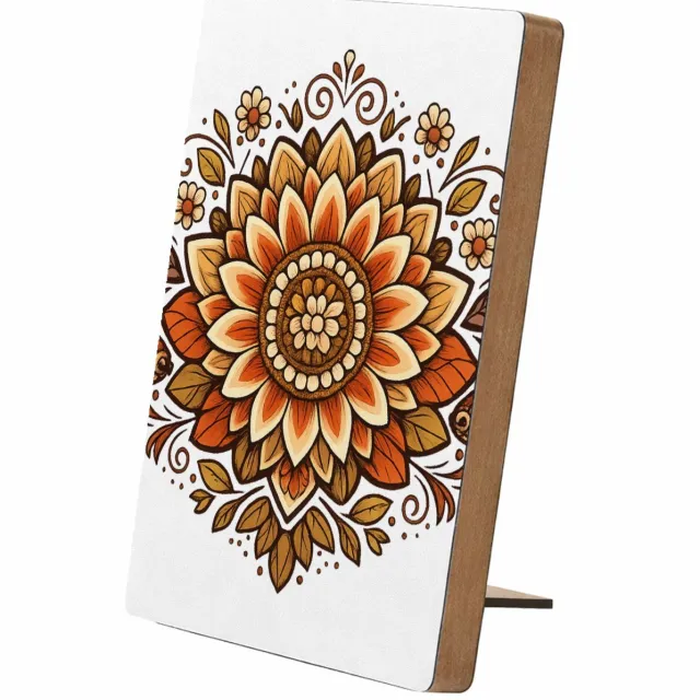 Mr Cadeautjes Glasframe/MDF 12,7 x 17,8 - design Een rustige, symmetrische zonnebloemmandala met zachte boogl | cadeau Wit