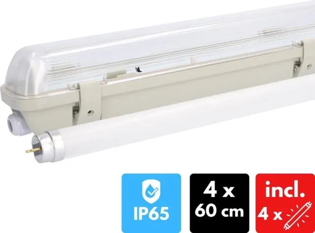 Proventa EcoPlus LED TL verlichting 60 cm - 4 x Armatuur incl. LED buis - IP65 Wit