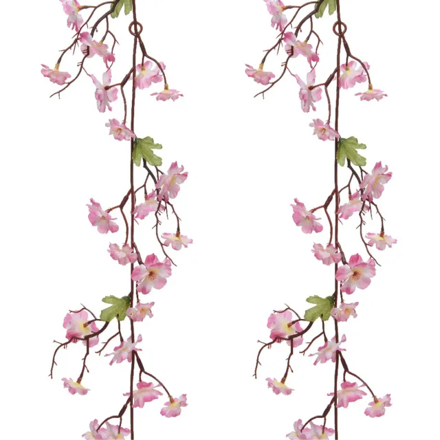 Everlands kunstbloem/bloesem takken slingers - 2x stuks - roze - 187 cm