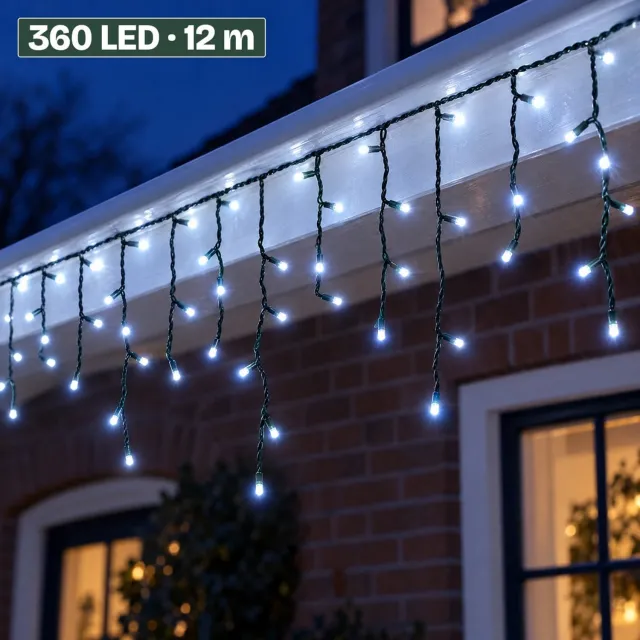 Levano IJspegelverlichting 360 LED 12 m - Kerstverlichting Buiten met Timer - Lichtsnoer - Lichtgordijn Kerst - Kerstlampjes Buiten - Lichtslinger - IJspegel Kerstverlichting Koud Wit - Kerstversiering - Dakgoot Verlichting - IP44