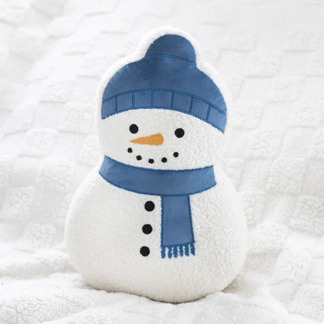 Something Different Feestelijk Sneeuwman Bouclé Kussen - Wit Kerstkussen met Blauwe Muts - 35 cm