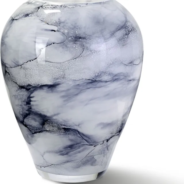 Terroso Vaas Arctic, Glas Marmer, Elegante, Hoogte 27 cm Wit / Blauw