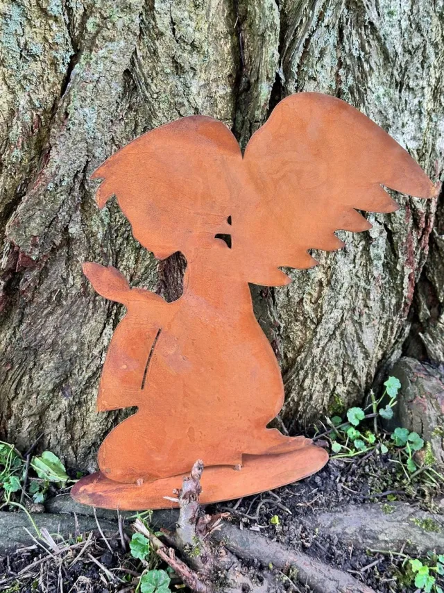 Afscheid & Troost Engel - Tuin - Graf - Cadeau - Decoratie - Edel roest - Herinnering AF-128H Roestbruin