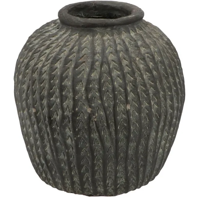 DK design Bloemenvaas kruik model - graan relief - klei grijs - 26 x 27 cm - rustieke vaas Betongrijs