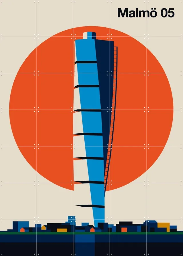 IXXI Malmö 05, Bo Lundberg - 100 x 140 cm - Grote wanddecoratie en posters - Kleurrijk, Geometrische Kunst, Illustraties, Woonkamer, Mancave Blauw