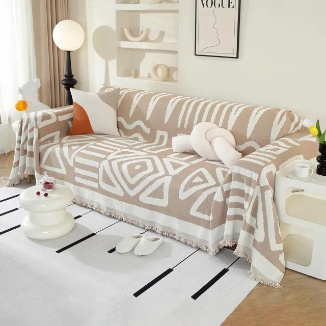 Ibenzoa Stijlvolle Boho Chenille Bankhoes met Decoratieve Kwastjes voor Diverse Bankmaten in Kaki