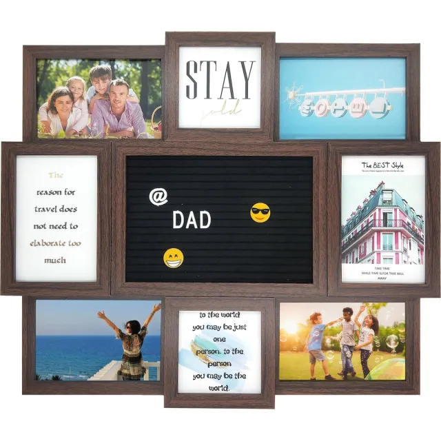 Henzo Letterbord - Henzo - Collagelijst voor 8 foto's plus tekst - Bruin