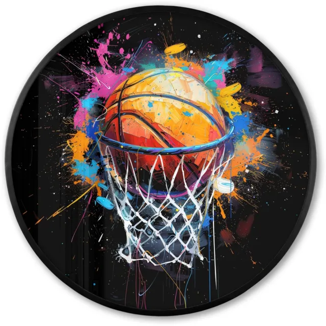 FrameYourWall Poster in lijst Rond - Fotolijst 60x60 cm - Posters - Graffiti - Sport - Basketbal - Basket - Ronde posterlijst zwart - Decoratie - Wanddecoratie woonkamer - Muurdecoratie slaapkamer