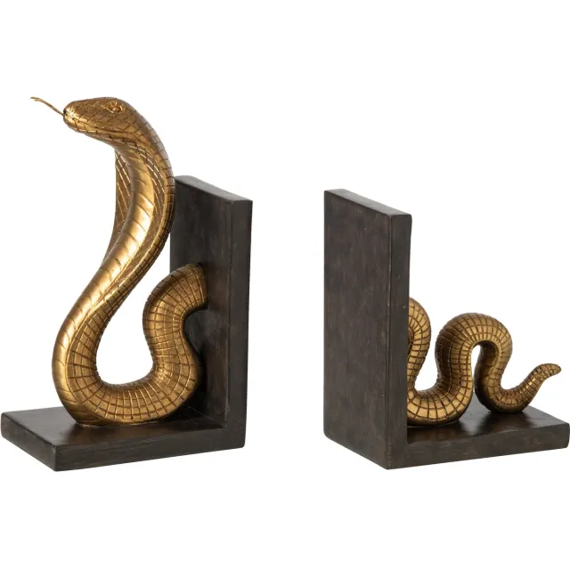 J-Line Boekensteunen slang - polyresin - goud/zwart - set van 2