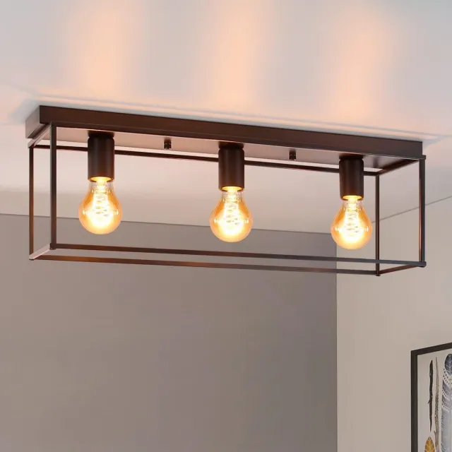 NETTLIFE Plafondlamp E27 - vierkant - 3-Lichts - Retro Plafondverlichting - Zwart - Vintage - Metalen Lamp - voor Slaapkamer | Woonkamer | Gang | Keuken - Max.25W-excl. lichtbron