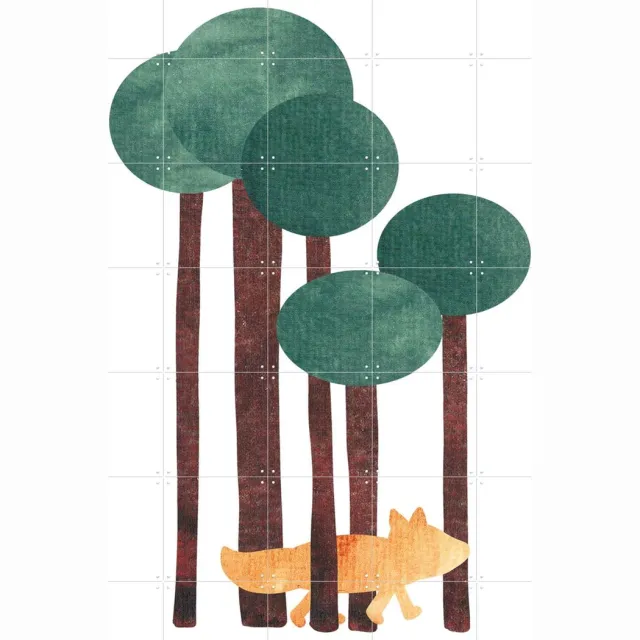 IXXI Fox in the Forest, BAINAI - 100 x 140 cm - Grote wanddecoratie en posters - Fantasierijk, Speels, Grafisch Ontwerp, Illustraties, Collage Groen