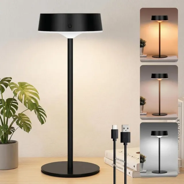 SSTRWGOOD Draadloze bureaulamp op zonne-energie - Werkt op zonne-energie - Oplaadbaar via USB-C - Traploos dimbare LED-bureaulamp - 3 kleurstanden - Geheugenfunctie - Aanraakschakelaar - IP65 waterdicht - Geschikt voor binnen- en buitengebruik Zwart
