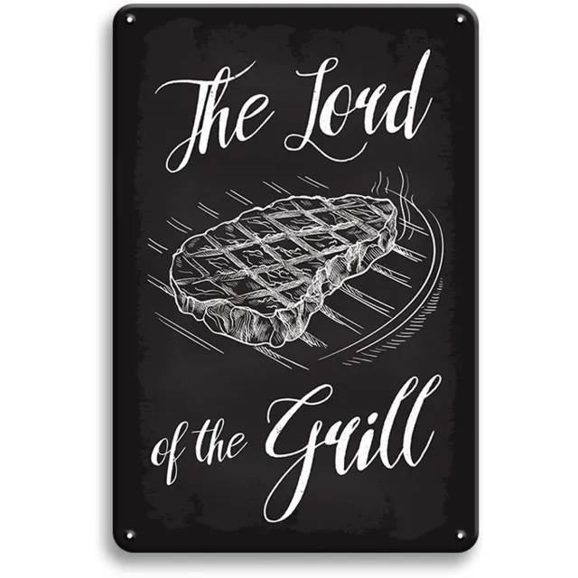 Vulders Trading The Lord Of The Grill - Metalen Wandbord 30x20cm – BBQ Barbecue Tekstbord – Grill Tuin Buitenkeuken Decoratie – Vintage Retro Wanddecoratie Zwart