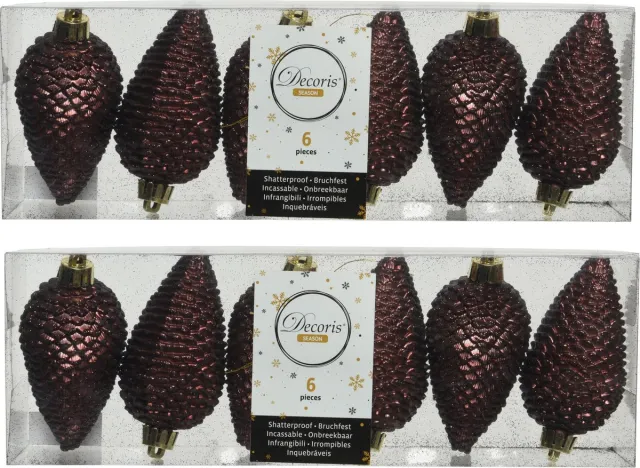 Decoris Kersthangers dennenappels - 18x -mahonie bruin - glitter - 8 cm - kunststof - kerstversiering