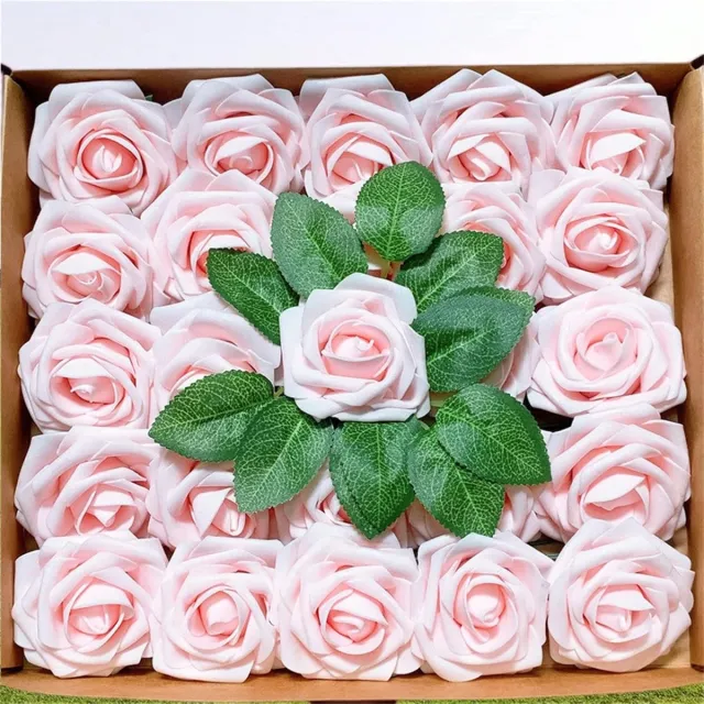 KZQ 25 Stuks Realistische Schuim Rozen Kunstbloemen Met Steel in Roze, Voor DIY Bruiloftboeketten Tafeldecoratie en Feestarrangementen