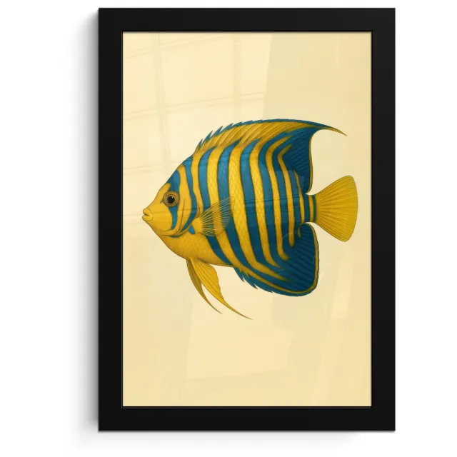 FrameYourWall Poster in lijst - Fotolijst 20x30 cm - Posters - Felgeel - Vis - Strepen - Vinnen - Posterlijst zwart - Decoratie - Wanddecoratie woonkamer - Muurdecoratie slaapkamer Vis - Vinnen - Strepen