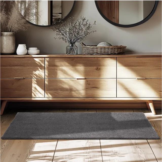 Tectake Kortpolig Vloerkleed - 80 x 150 cm - Antraciet - 1630 g/m² Poolgewicht - Tapijt voor Woonkamer, Slaapkamer, Eetkamer - Onderhoudsvriendelijk en Wasbaar - Antislip Ondertapijt - Allergievriendelijk - Diverse maten en kleuren