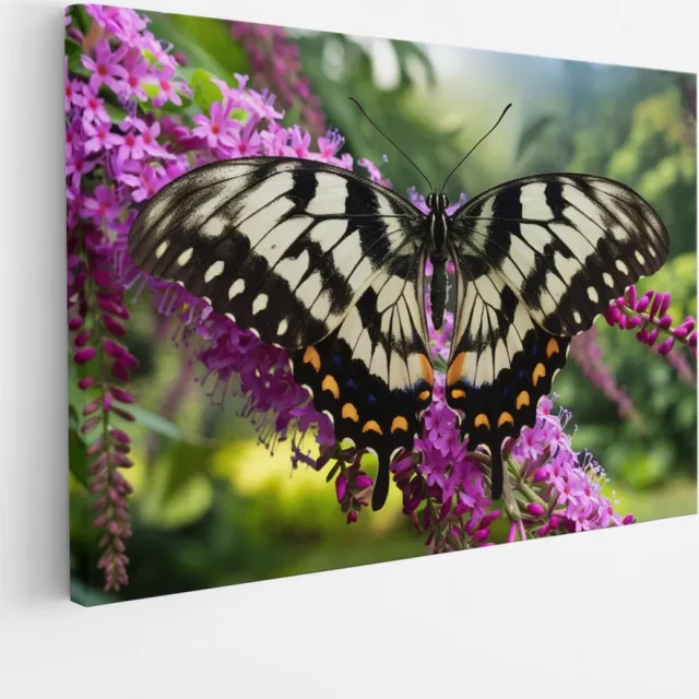 Saammp Canvas Schilderij - Vlinder - Bloemen - Dieren - 120x80 - Foto op canvas - Wanddecoratie - muurdecoratie Woonkamer - Slaapkamer decoratie - Canvas Print Multicolor