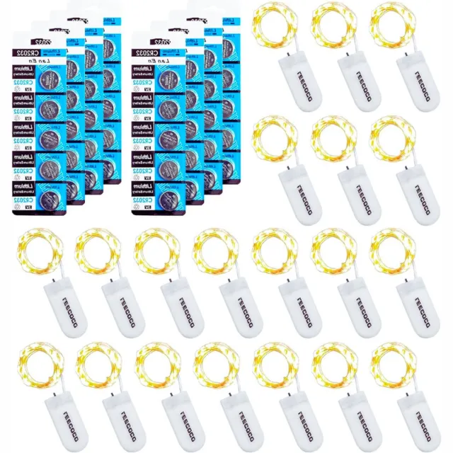 PEAM LED-Lichtsnoer Met Batterij - 2m 20 LED's - Dubbele Batterijlevensduur - Lichtketting Voor Feest - Bruiloft - Kerstdecoratie - Warm Wit - Energieklasse A