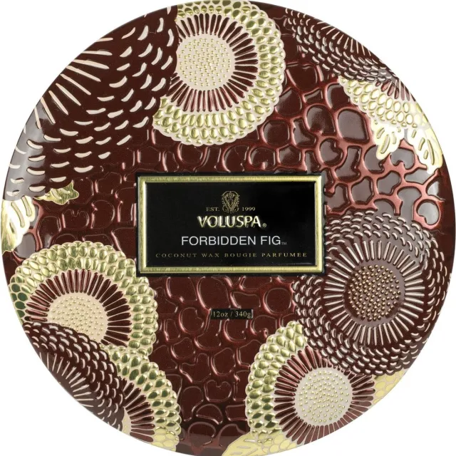 Voluspa Forbidden Fig 3-Wick Tin Candle Bruin
