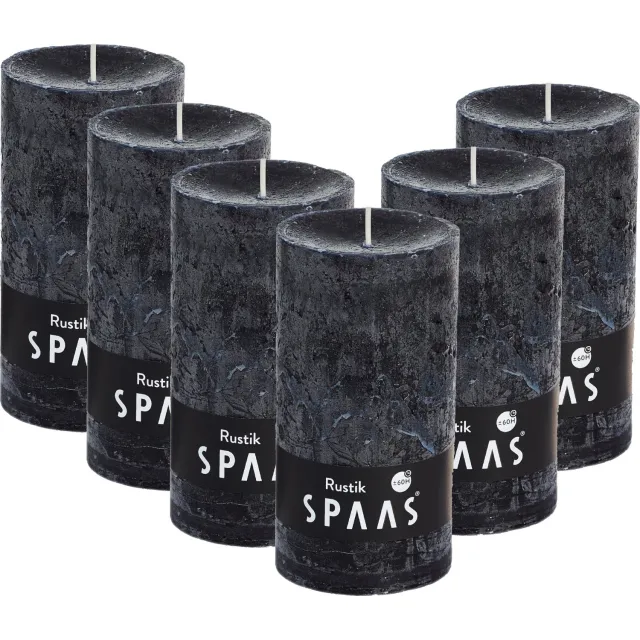 Spaas Rustieke Stompkaarsen 70/130 mm - Zwart - circa 60u - 6 kaarsen