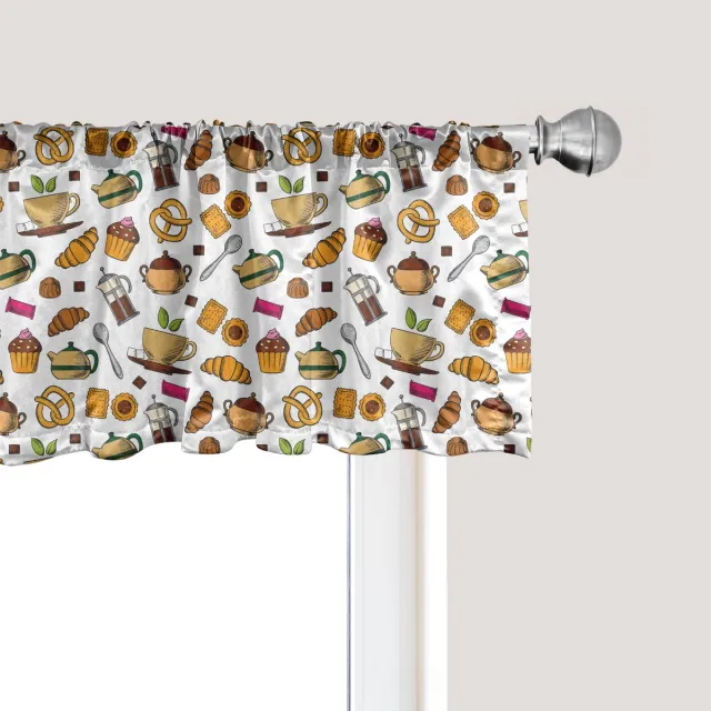 ABAKUHAUS Tea Party Raamvalletje, Gordijnvalletje voor Keuken en Slaapkamer met Tunnelzoom, 137 cm x 45 cm, Lichtoranje Meerkleurig Lichtoranje veelkleurig