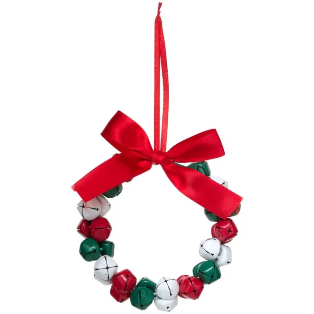 Feeric lights & Christmas Kerstboomversiering in de vorm van een kroon met belletjes van rood, groen en blauw metaal, 11 cm Multicolore