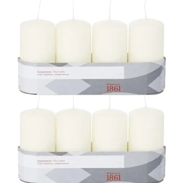 Trend Candles Cilinderkaarsen - 8x - ivoor wit - 5 x 10 cm - 18 branduren - geurloos - kaarsen