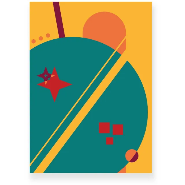 Yisual Poster 30x40 cm - Abstracte Discobal - Rood - Blauw - Geel - Abstract - Vintage - Muurdecoratie - Wanddecoratie